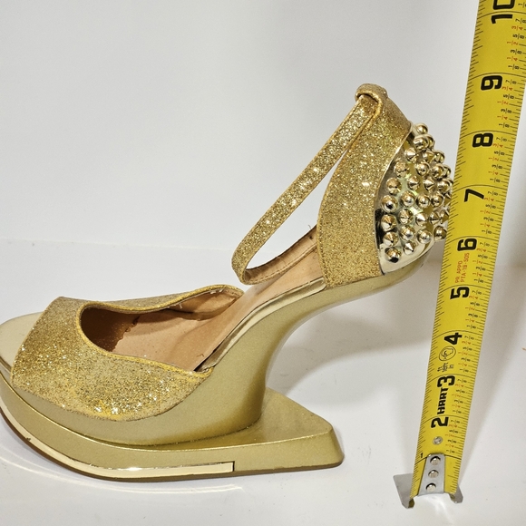 Champagne Glitter Spike Studded Anti Gravity Wedge Womens Shoes Sz 6.5 - Picture 8 of 10